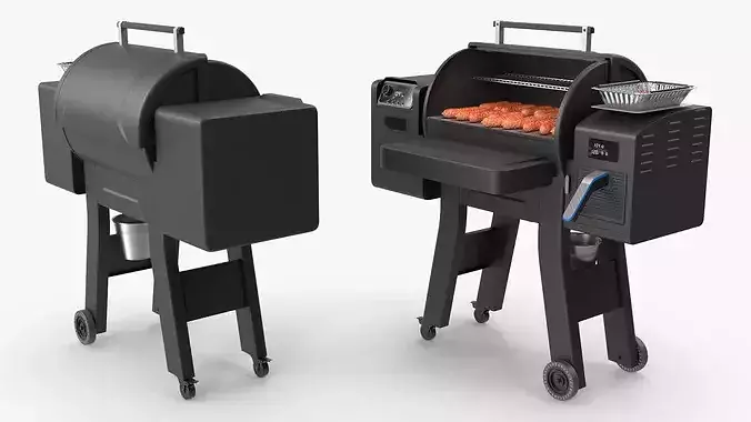 Multifunctional Pellet Grill Smoker with Sausages 3D model view 3