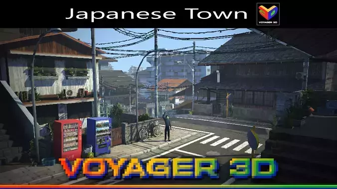 Retro Style Japanese Rural Town Low-poly 3D model