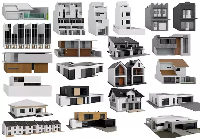 Modern Neighboring Houses 3D Collection 3D model