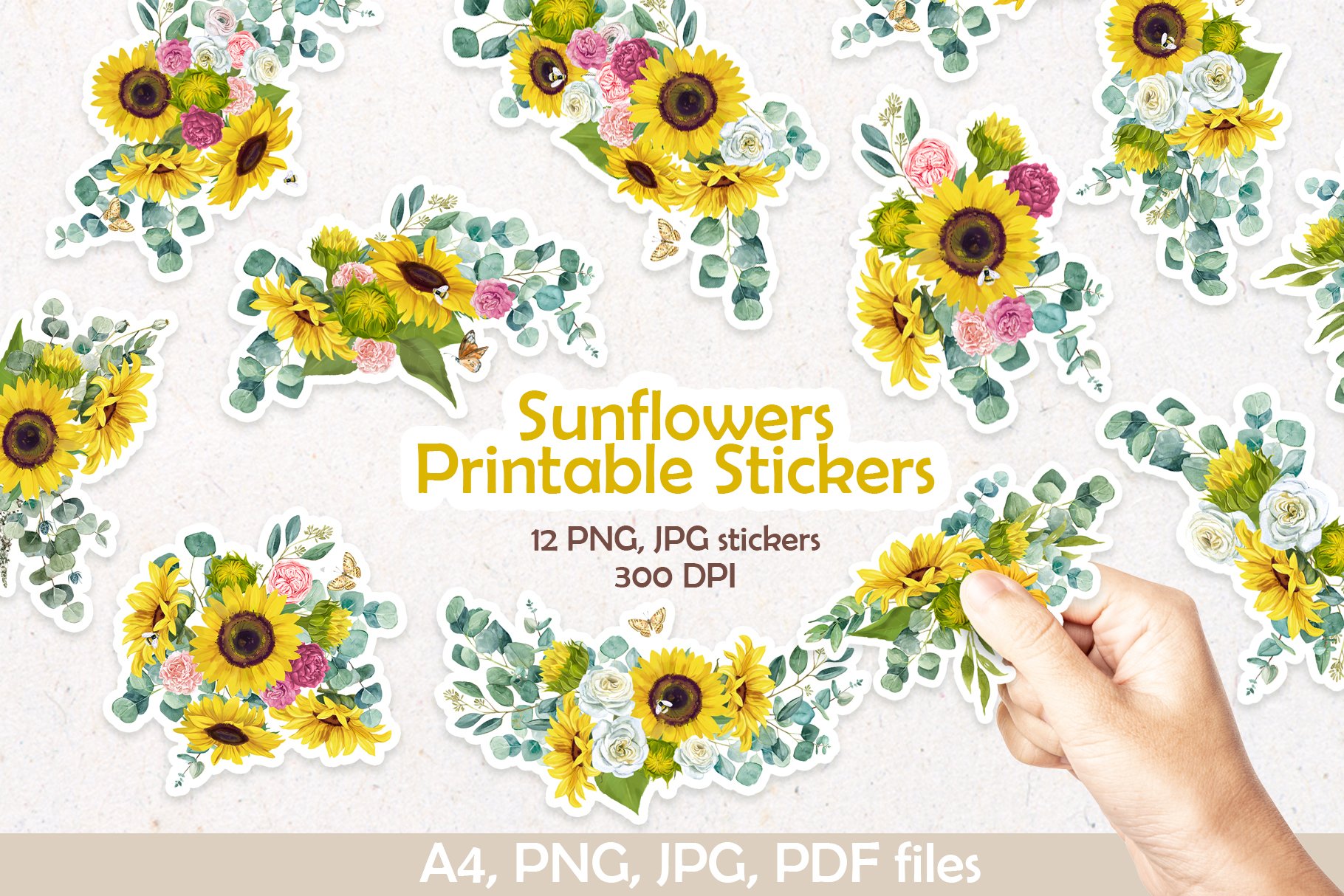 Sunflowers Printable Digital Stickers