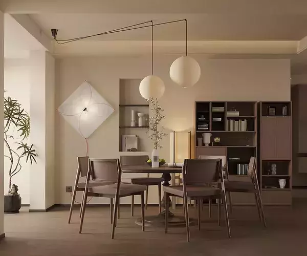 Wabi sabi Japanese Living Modern Japanese Living and Dining 3D model view 3