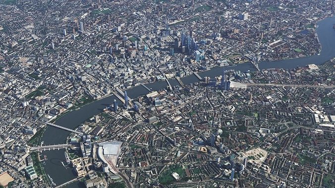 London and river thames 3D model view 3