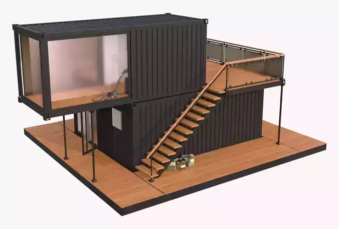 Modern Modular Container House 2 Story M1 3D model view 3