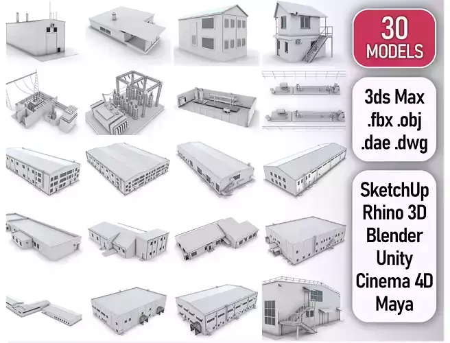 Industrial Buildings Collection Low-poly 3D model