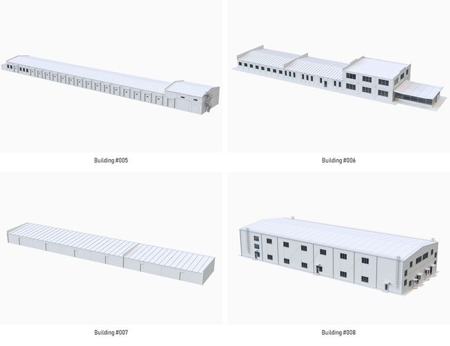 Industrial Buildings Collection Low-poly 3D model view 3