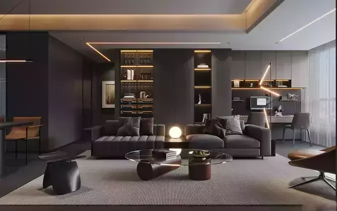 Livingroom and Kitchen 3D model