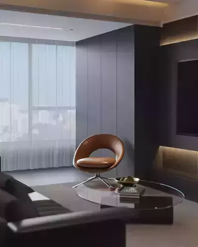 Livingroom and Kitchen 3D model view 3