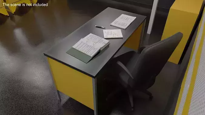Administrative Desk and Chair 3D model view 3