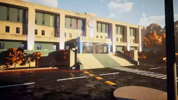High School modular kit -Unreal Engine- and -FBX-  Low-poly 3D model
