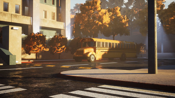 High School modular kit -Unreal Engine- and -FBX-  Low-poly 3D model view 3
