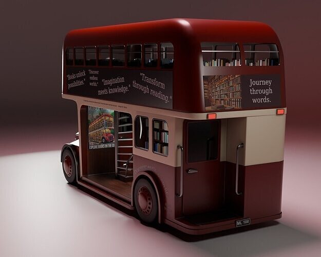 The Bookliner Rolling Library Express Mobile Library Low-poly 3D model view 3