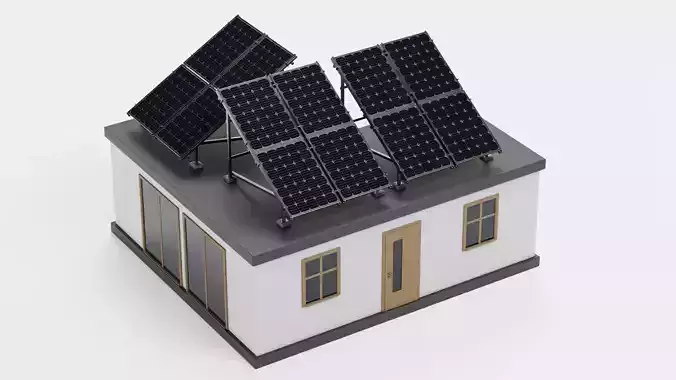 Solar House V4 -  Modern Eco Bungalow with Photovoltaic Panels 3D model