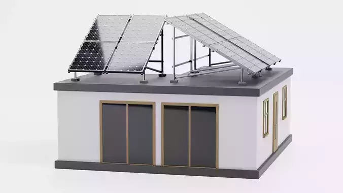 Solar House V4 -  Modern Eco Bungalow with Photovoltaic Panels 3D model view 3