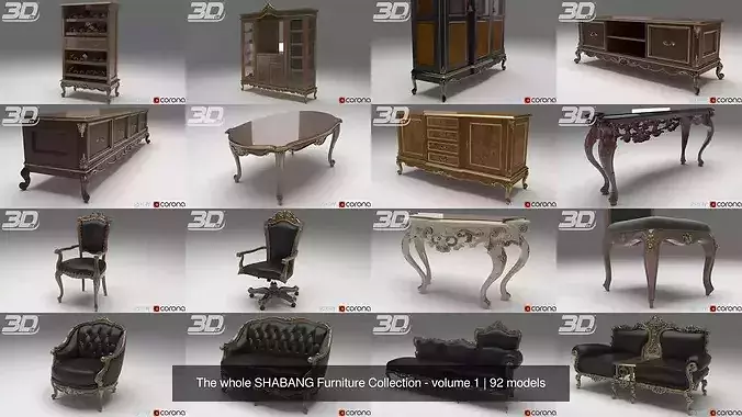 The whole SHABANG Furniture Collection - volume 1 3D Model Pack view 3