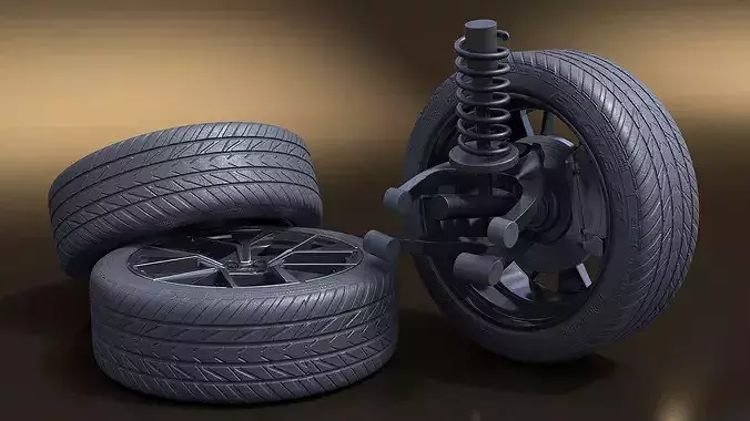 Volkswagen Car Wheel with Suspension 3D model view 3