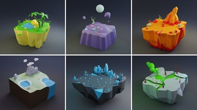MEGA PACK Low Poly Worlds Islands Exteriors Low-poly 3D model view 3