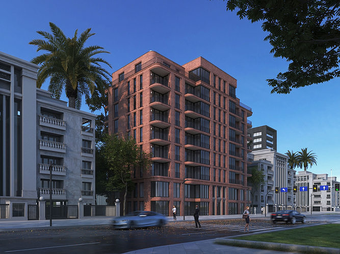 Apartment Building In Uk 3D model view 3