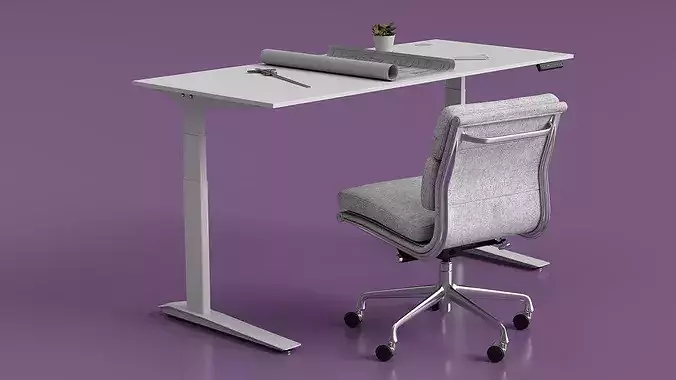 Architect Workspace with Blueprints and Tools 3D model view 3