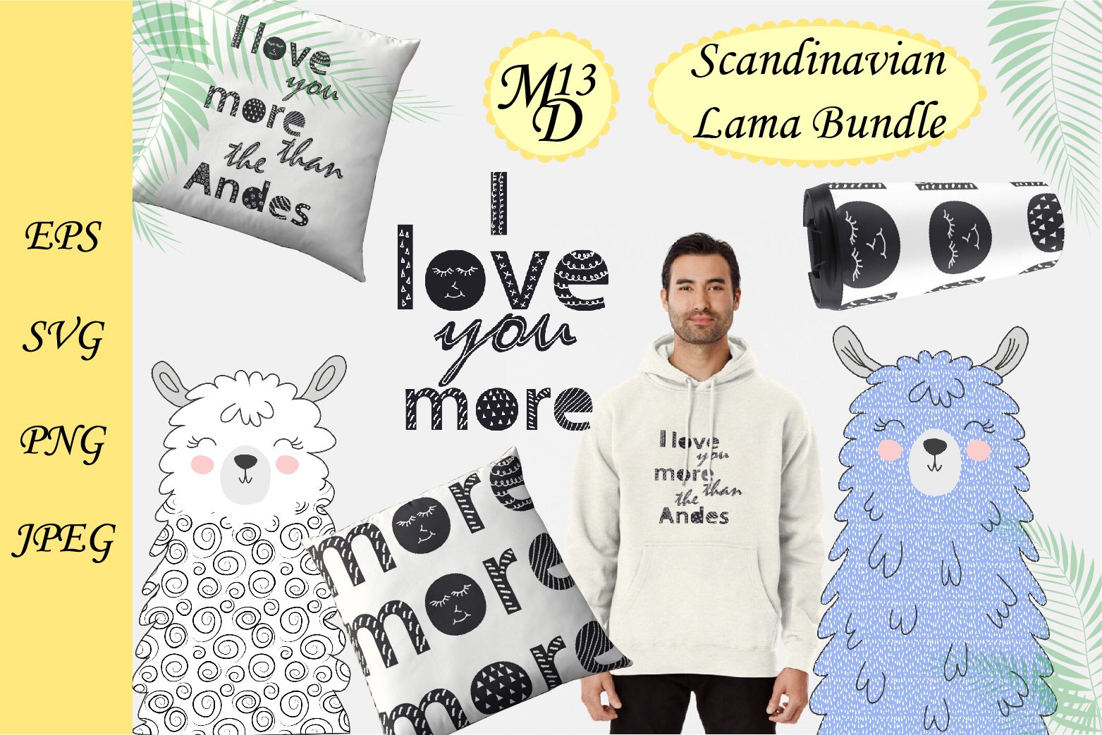 Bundle Llama in the Scandinavian style, EPS, SVG, PNG, JPEG