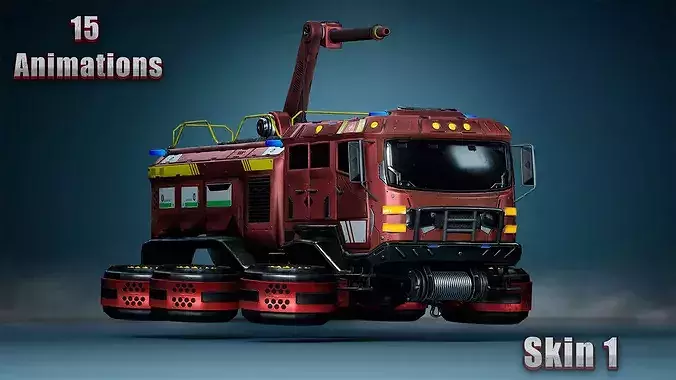 Sci-Fi Transport - Firefighter truck Low-poly 3D model view 3
