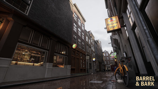 Modular Amsterdam City Street Low-poly 3D model view 3