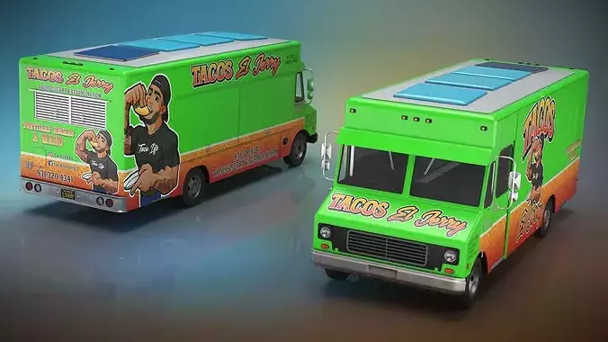 Tacos El Jerry Catering Truck with Interior Closed 3D model view 3