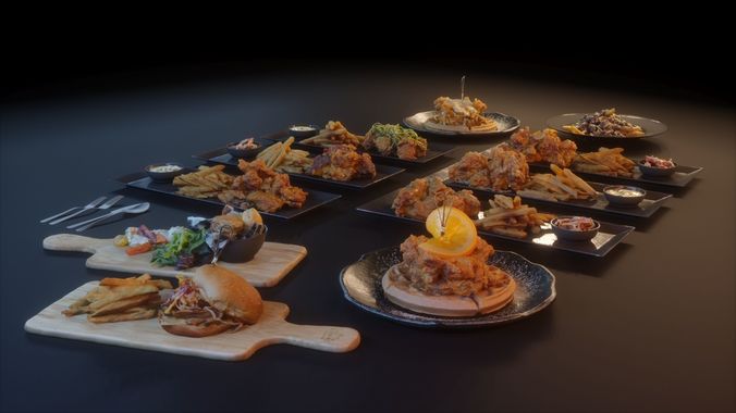Fried chicken meal collection 3D model view 3