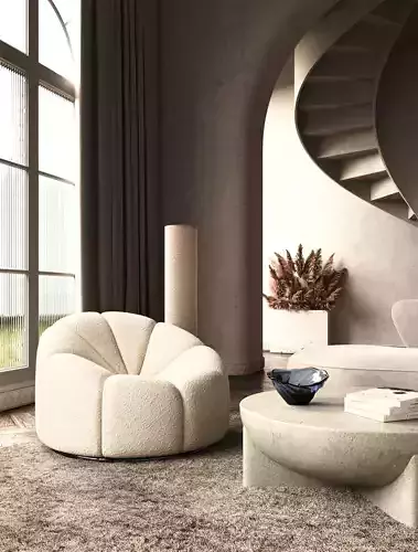 Luxury Sculptural Staircase Living Room Interior Scene 3D Model 3D model view 3