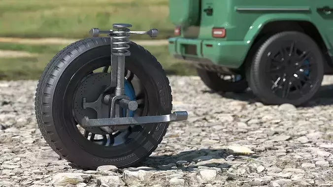 Front Car Wheel with Suspension 3D model view 3