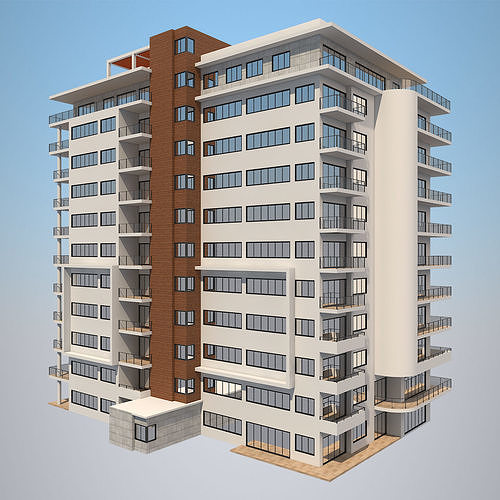 4 Apartment Buildings Set 2 3D model view 3