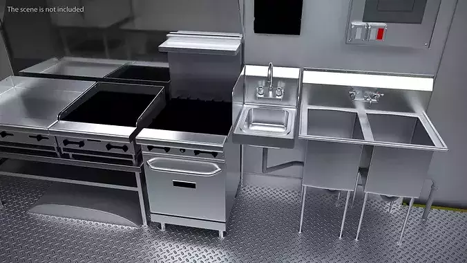 Food Truck Kitchen Set 3D model view 3