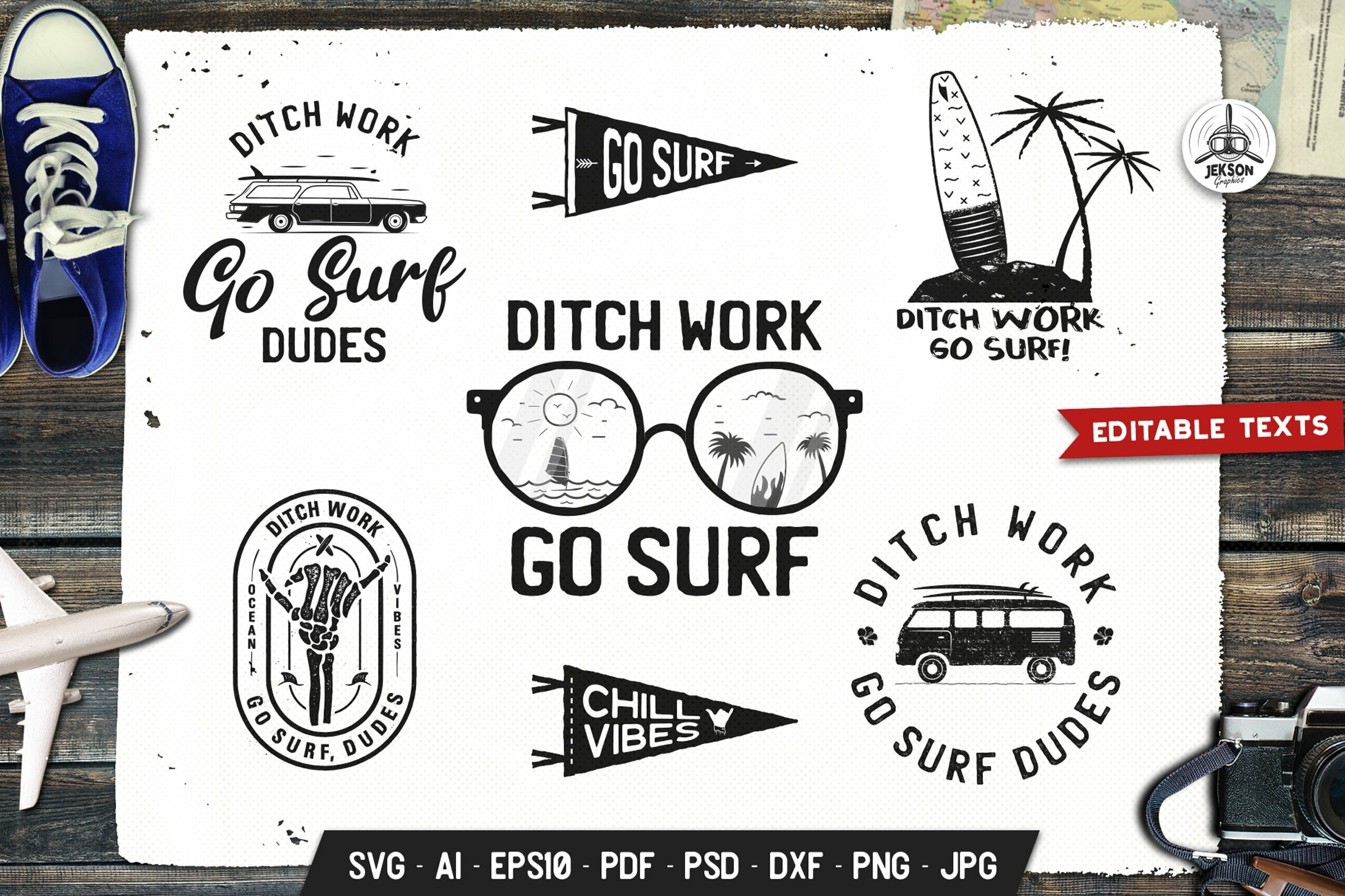 Summer Surf SVG Bundle | Surfing Silhouette Designs