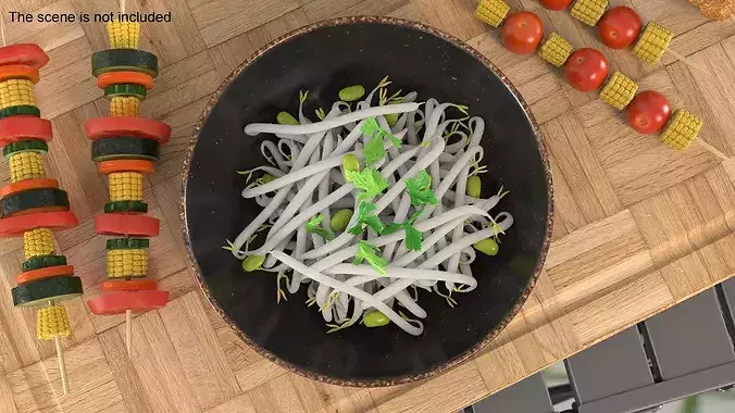 Steamed Bean Shoots with Cilantro 3D model view 3