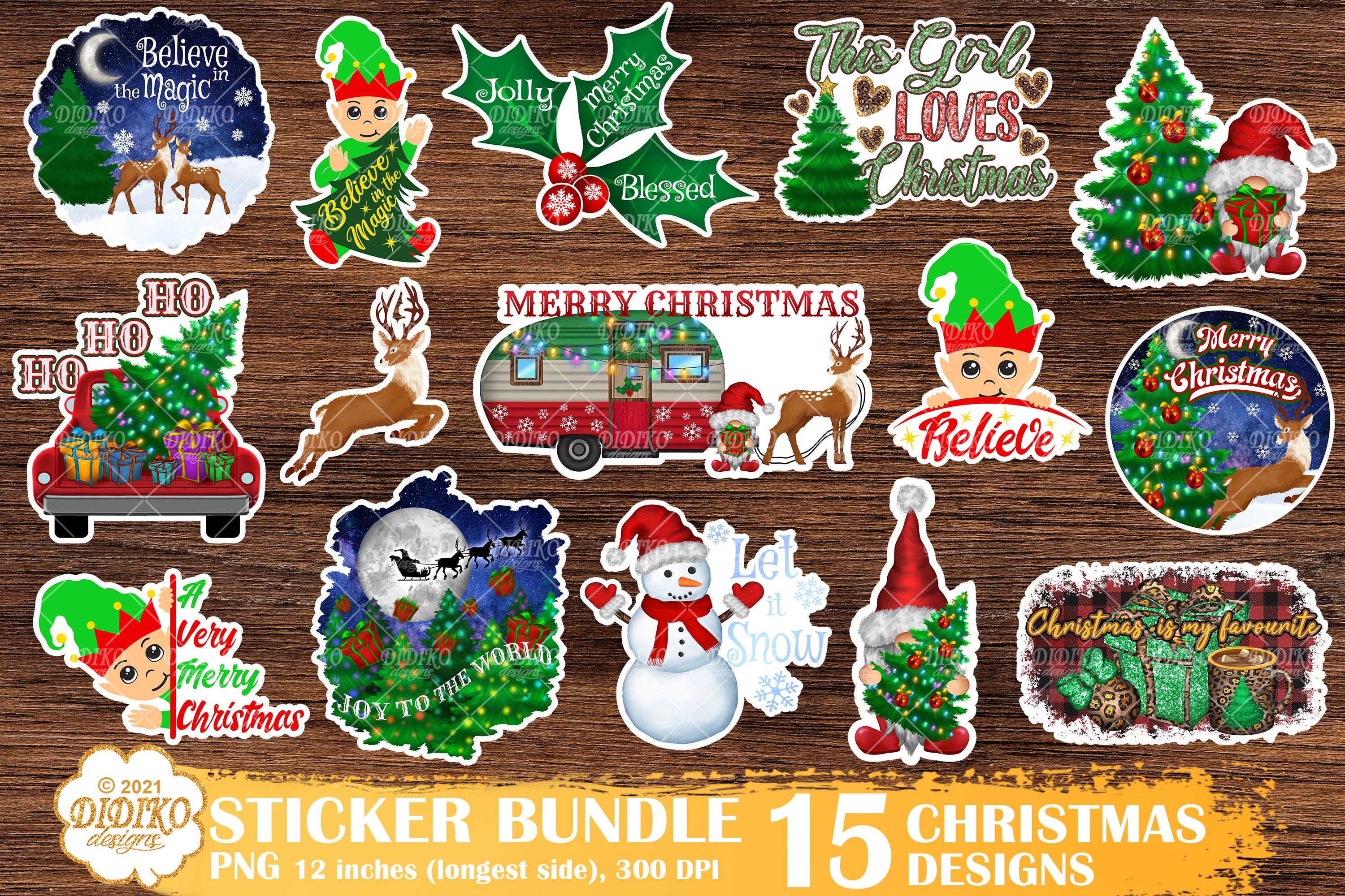 Christmas Stickers Bundle, Santa Stickers, Gifts Packages