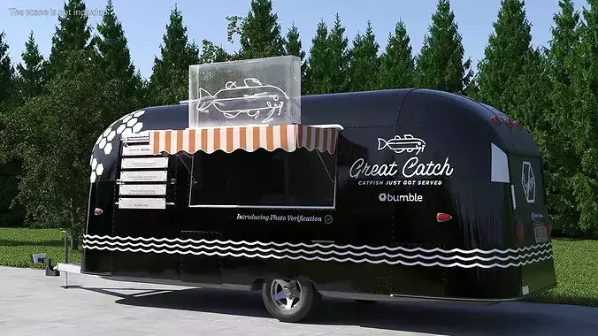 Modern Catering Trailer Mockup Black Rigged for Cinema 4D 3D model view 3