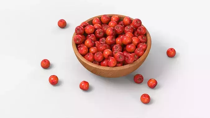 Acerola Fruit with Wooden Bowl Red 3D model view 3