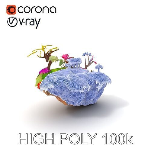 Floating Island Environment Model Pack with Flora and Fauna Low-poly 3D model view 3