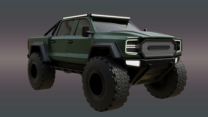 Current Green Color 4X4 Truck Low-poly 3D model view 3