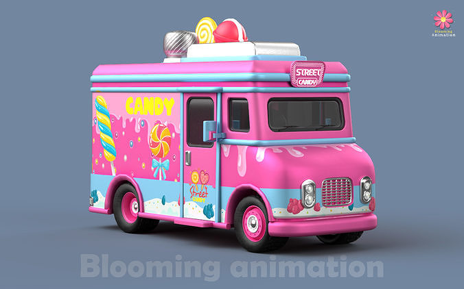Game Ready Candy Truck with PBR textures Low-poly 3D model view 3