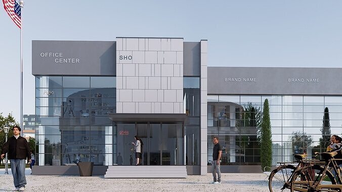 office building Low-poly 3D model view 3