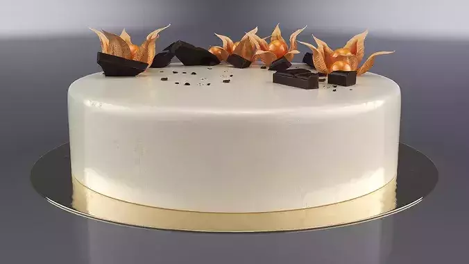 Chocolate Garnished Cake with Physalis 3D model view 3