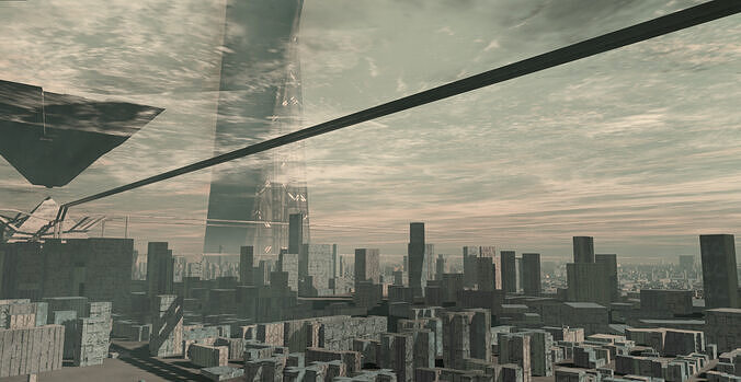 Sci-fi futuristic mega city 3D model view 3