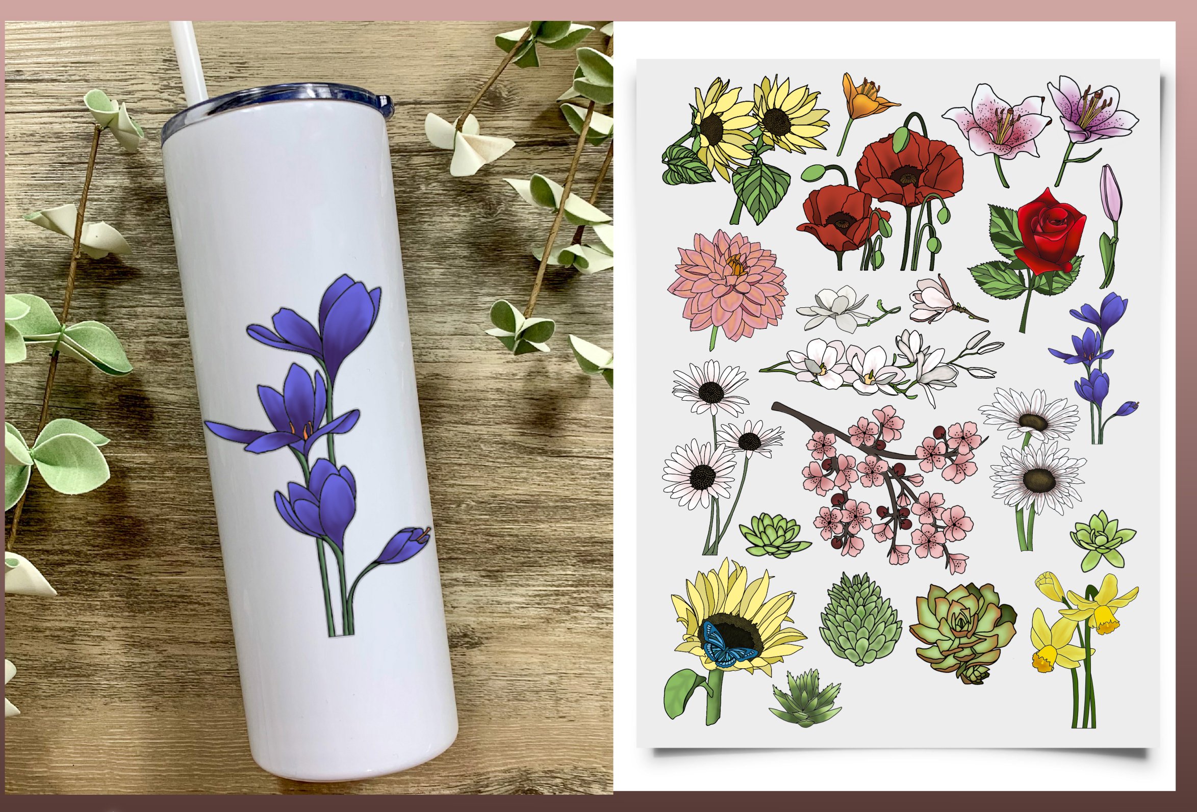 Summer Flowers Printable Sticker Set - 300 dpi PNG image view 2