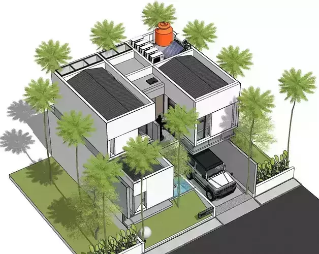 Modern Minimalist White House 3D Model Contemporary Design 3D model view 3