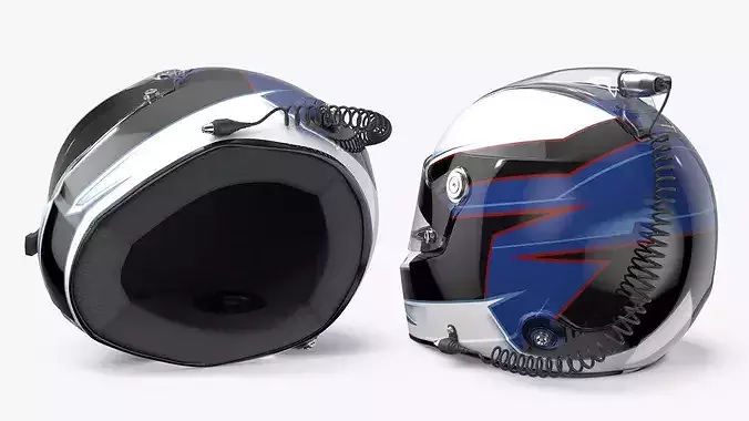 Professional Race Helmet with Blue Accents 3D model view 3