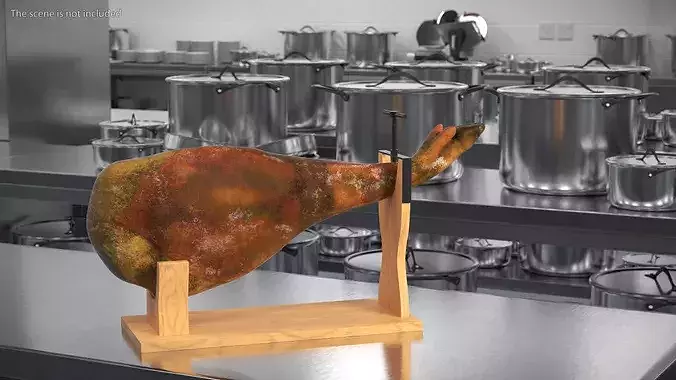 Ham Leg on Wooden Carving Stand 3D model view 3