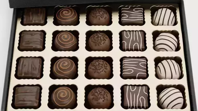 Chocolate Box V2 - Luxury Gift Box Filled with Pralines 3D model view 3