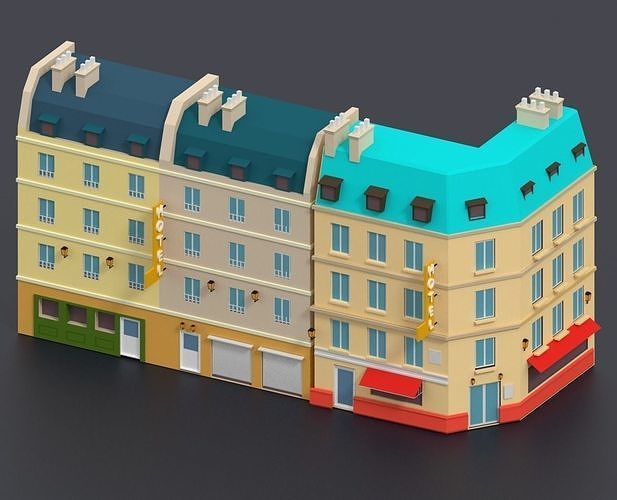 Low Poly City Pack Low-poly 3D model view 3