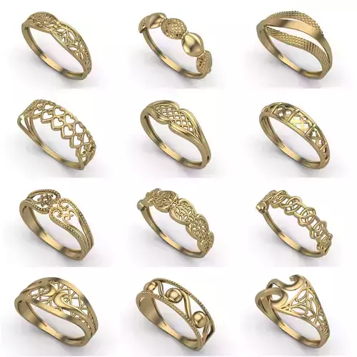 100 Files - Women Ring Womens Rings Plain Models  STL 3DM 3D Model Pack
