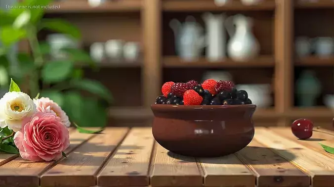 Bowl of Various Berries 3D model view 3